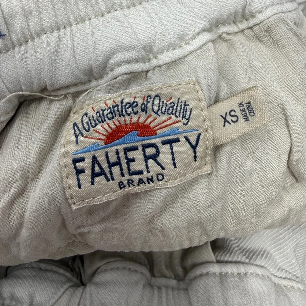 Faherty Mens XS All Day Shorts Cream Organic Cotton Linen Blend Drawstring